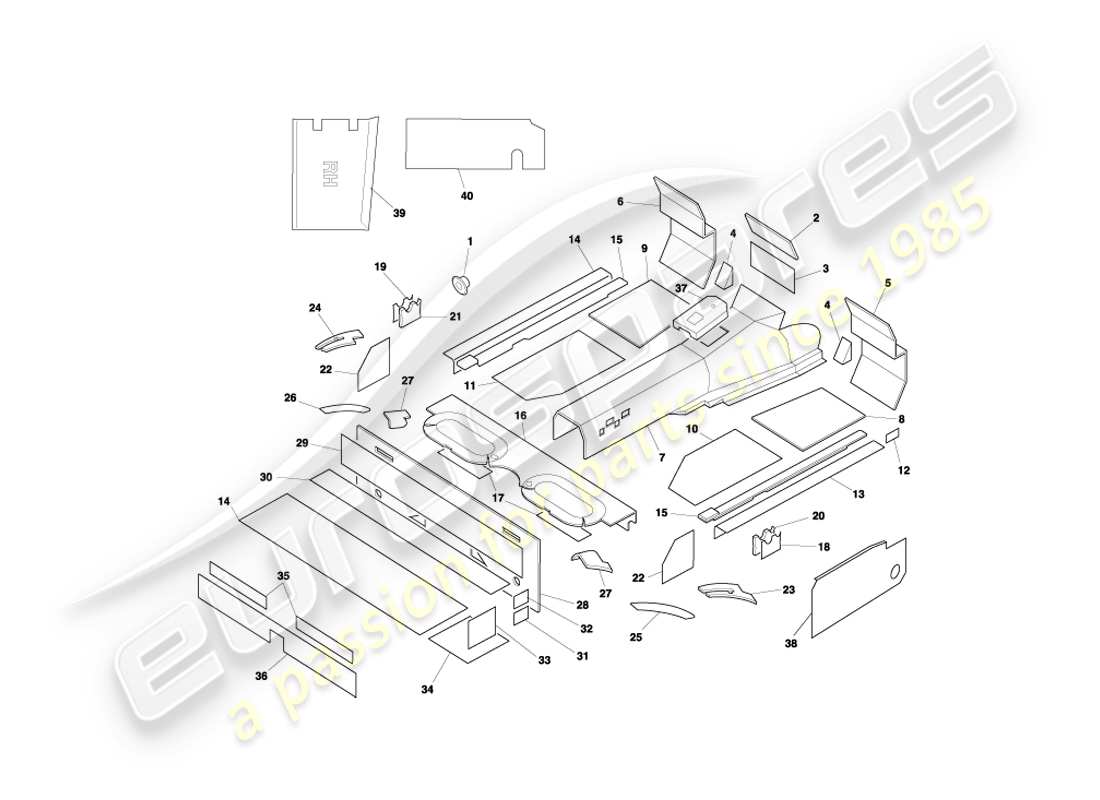 aston martin db7 vantage (2001) teilediagramm für die schalldämmung von volante