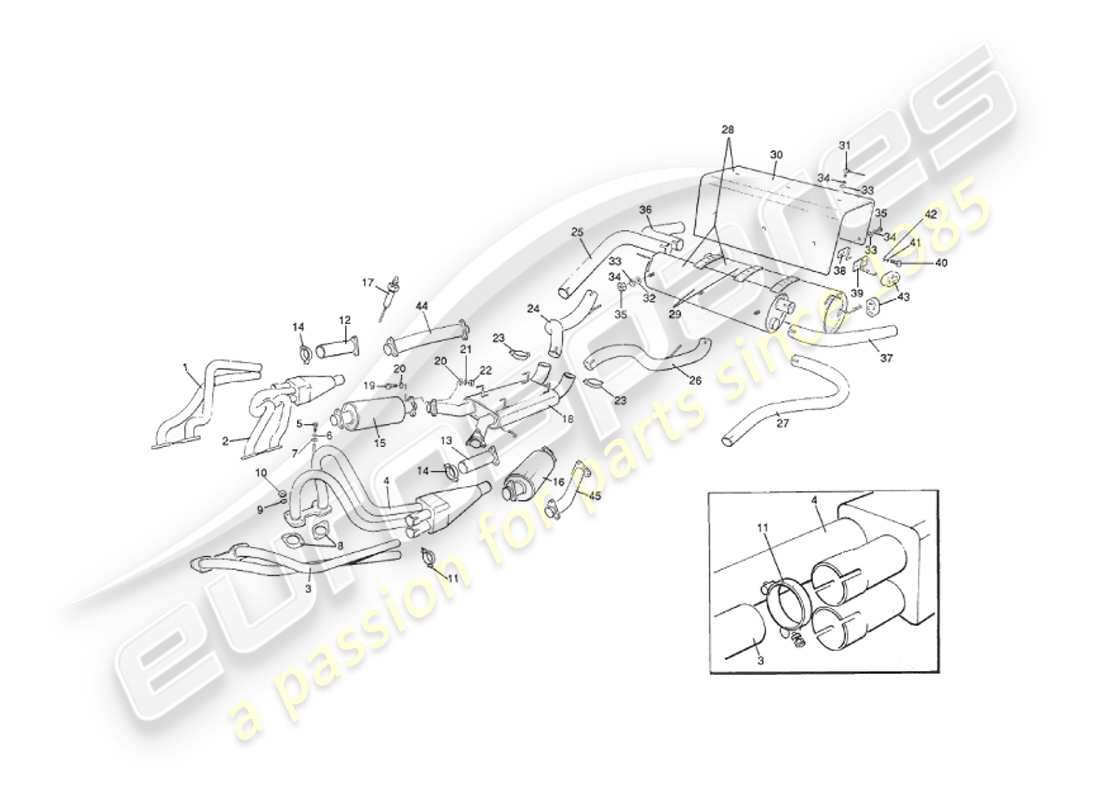 aston martin v8 virage (2000) auspuffanlage, volante, 1993 bis vin 60224 ersatzteildiagramm