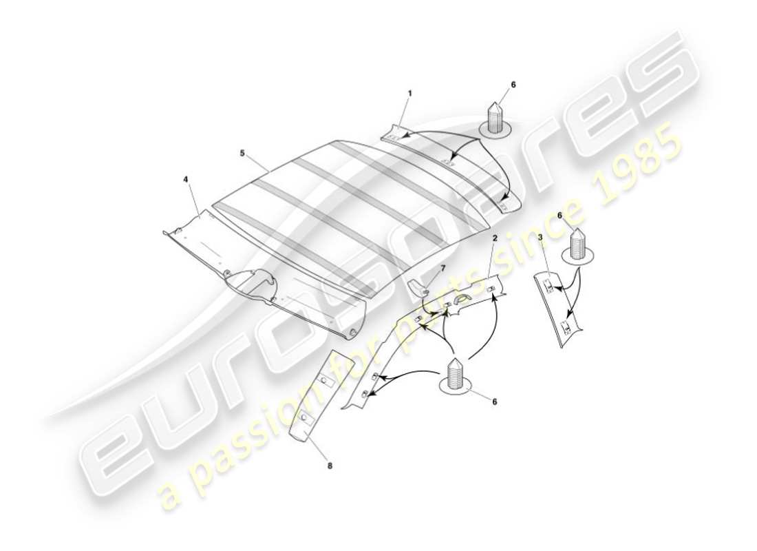 aston martin vanquish (2004) teilediagramm für obere zierleiste und dachhimmel