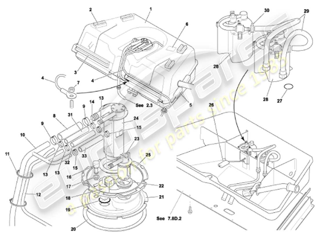 aston martin vanquish (2001) kraftstofftank teilediagramm