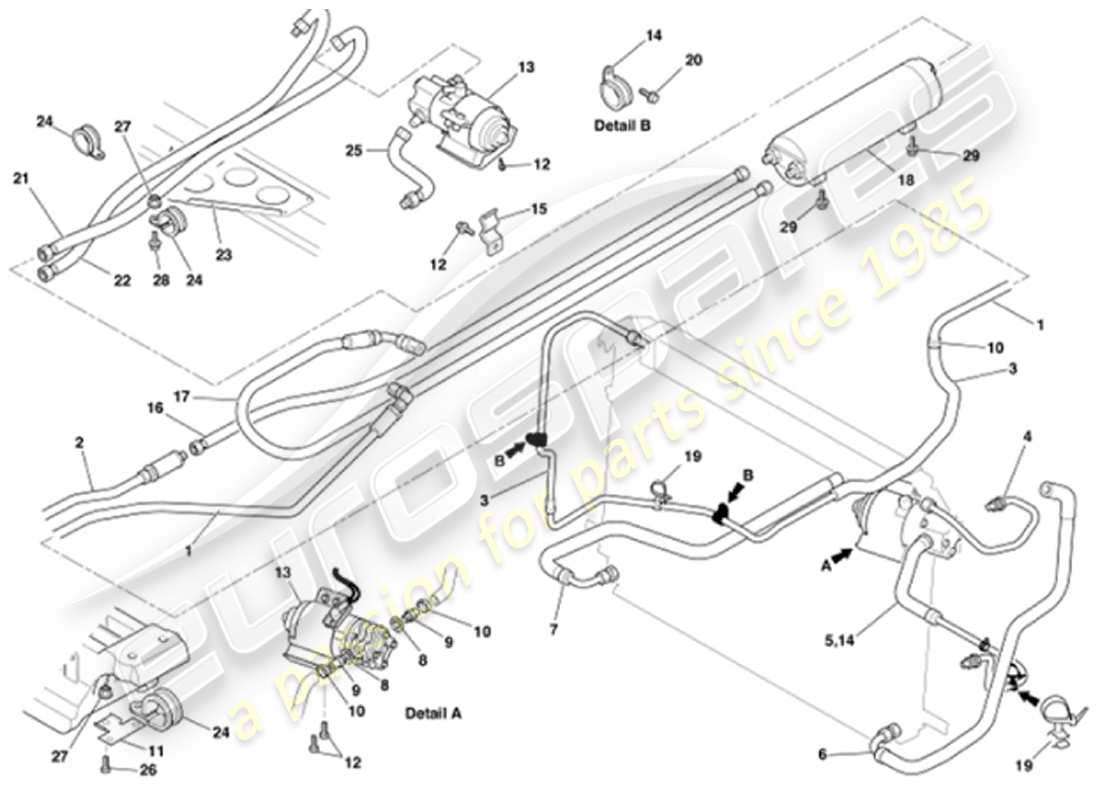 aston martin vanquish (2001) teilediagramm für die ölkühlungsachse