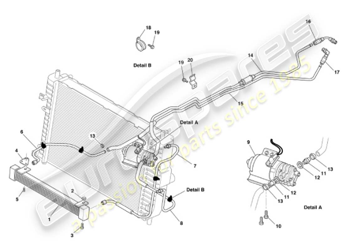 aston martin vanquish (2001) teilediagramm für die ölkühlung des getriebes
