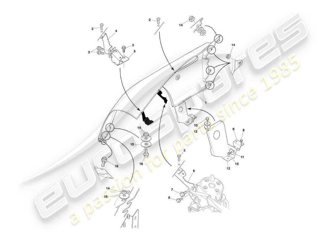 aston martin vanquish (2003) teilediagramm für frontkotflügel
