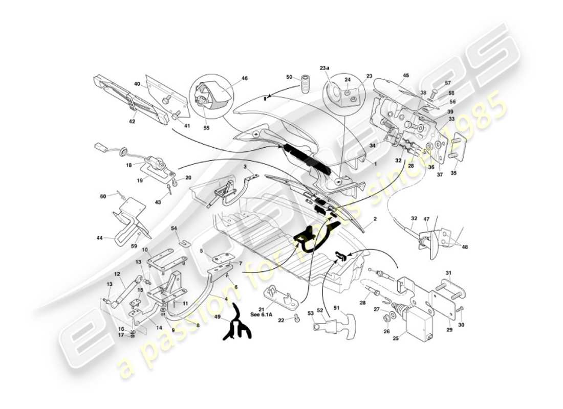 aston martin vanquish (2003) teilediagramm des kofferraumdeckels
