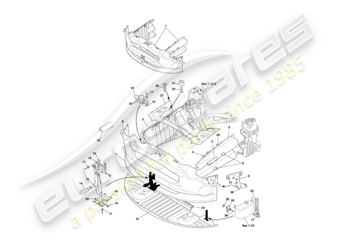 aston martin vanquish (2003) teilediagramm der frontaufprallstruktur