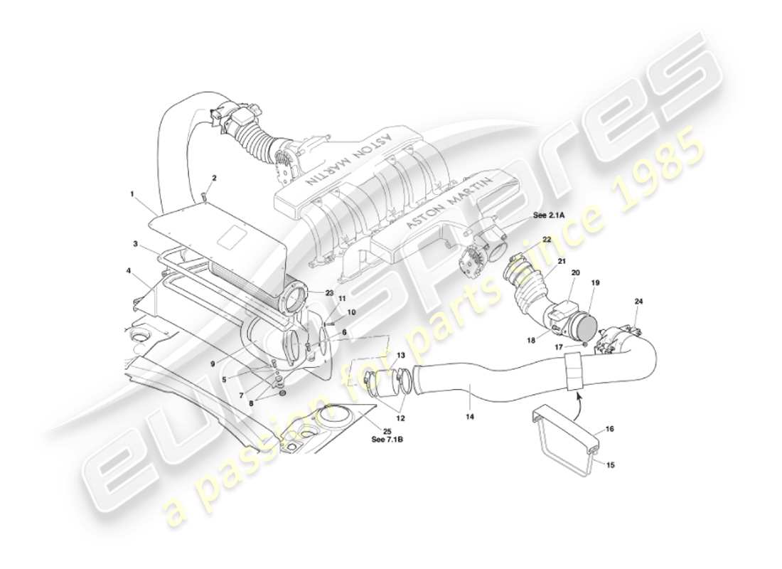 aston martin vanquish (2004) teilediagramm für luftfilter und maf-sensoren
