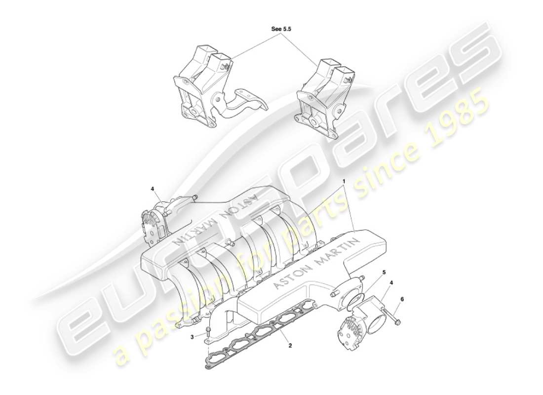 aston martin vanquish (2005) teilediagramm für ansaugkrümmer und drosselklappen