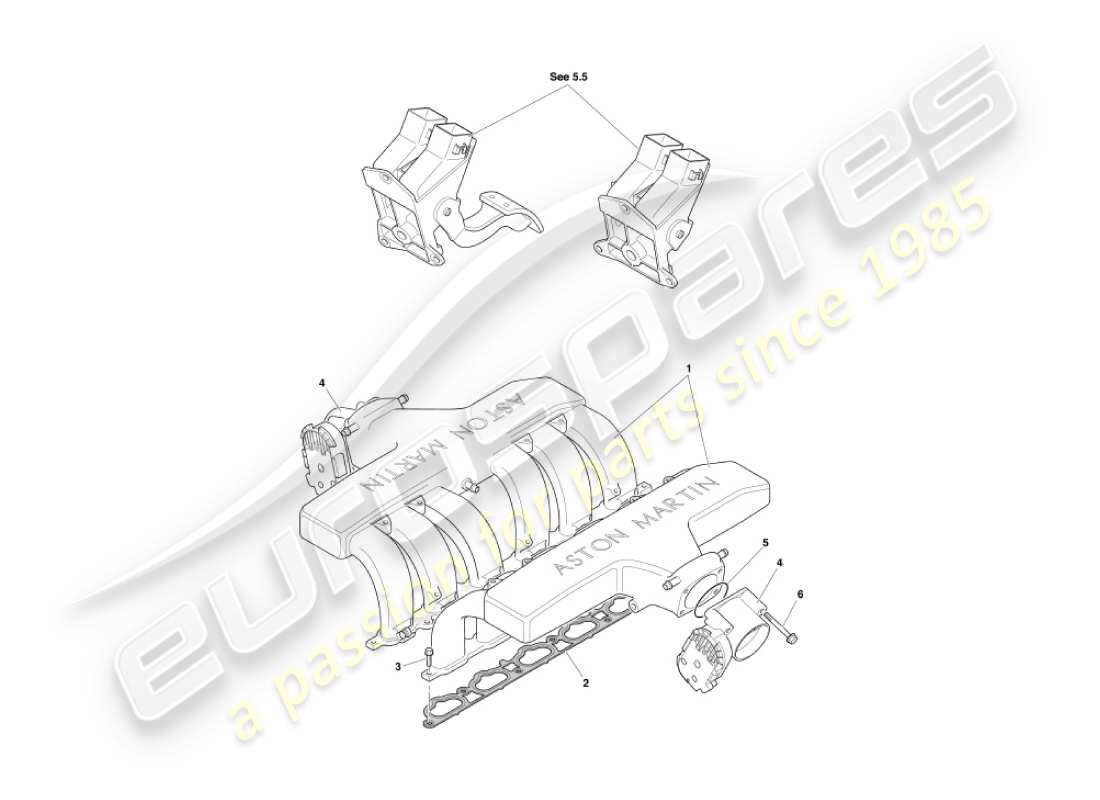 aston martin vanquish (2006) teilediagramm für ansaugkrümmer und drosselklappen