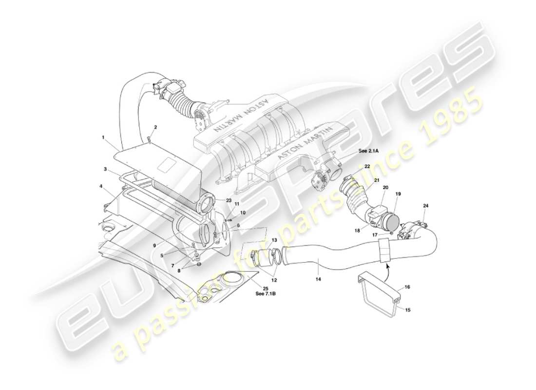 aston martin vanquish (2006) teilediagramm für luftfilter und maf-sensoren