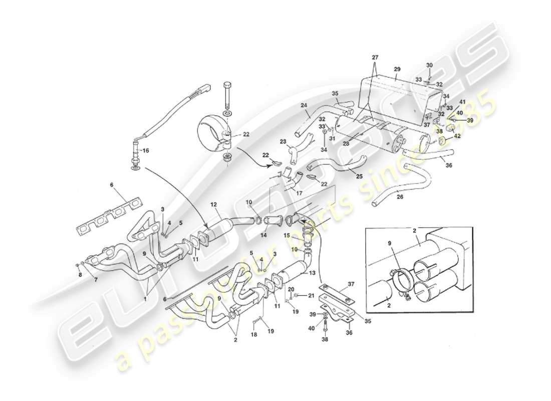 aston martin v8 virage (1999) auspuffanlage, volante, vin 69225 auf ersatzteildiagramm