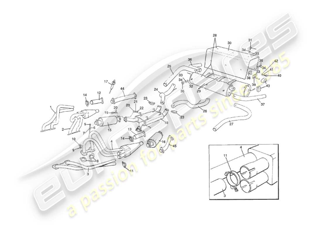 aston martin v8 virage (1999) auspuffanlage, volante, 1993 bis vin 60224 ersatzteildiagramm