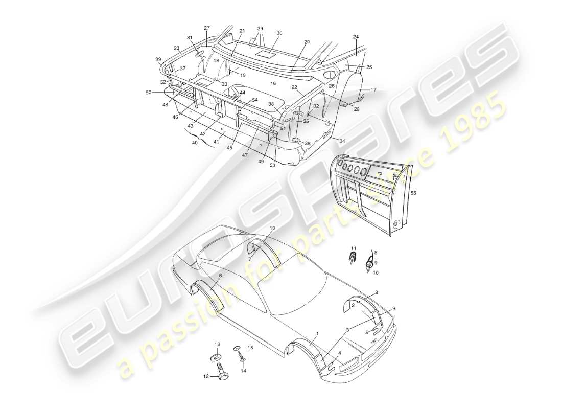 aston martin v8 virage (1999) fahrgestell-aufbau, hinteres teildiagramm