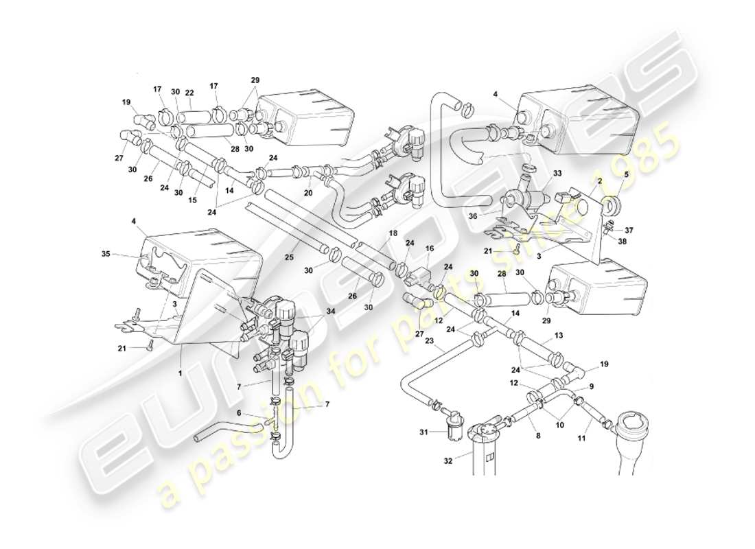 aston martin db7 vantage (2004) verdunstungsemissionssystem, federal-teilediagramm