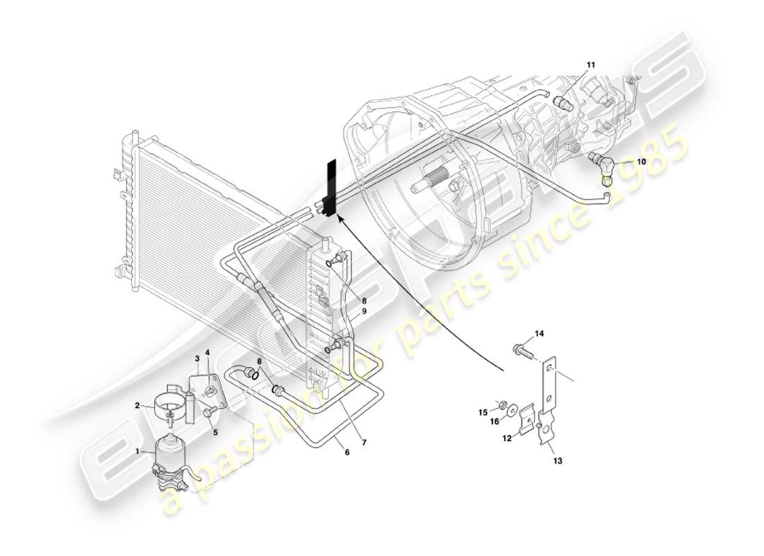 aston martin db7 vantage (2004) schaltgetriebe, getriebekühlung - teilediagramm