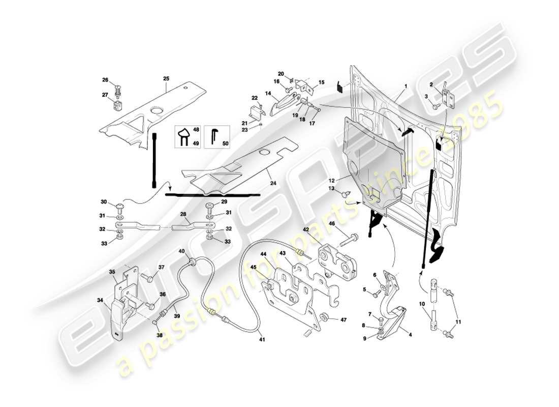 aston martin db7 vantage (2001) bonnet-ersatzteildiagramm