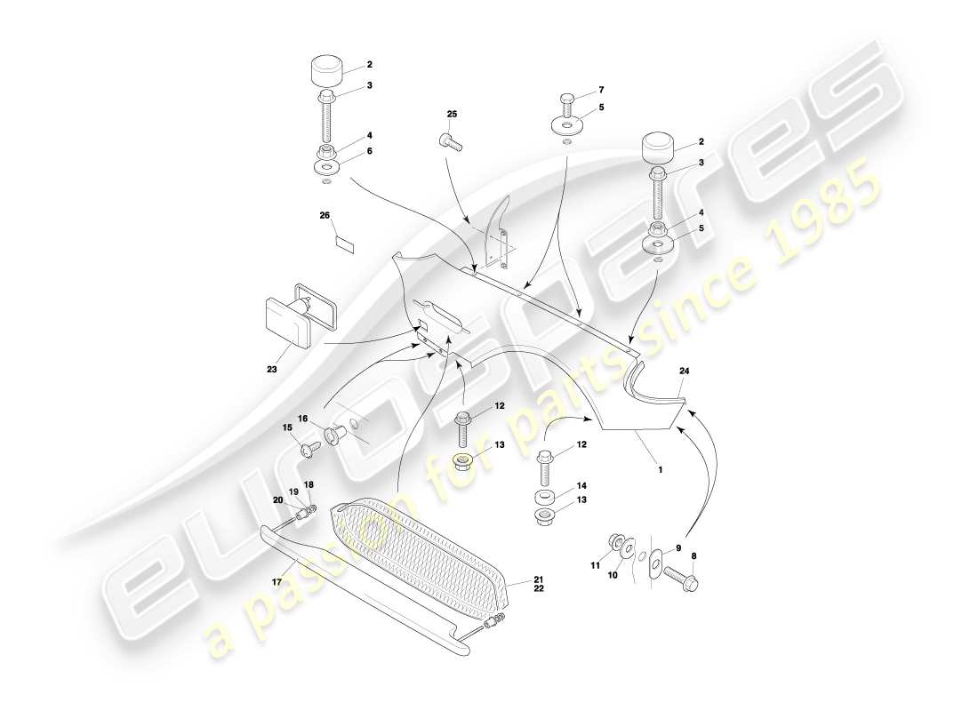 aston martin db7 vantage (2001) teilediagramm für frontkotflügel