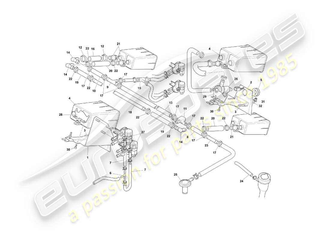 aston martin db7 vantage (2000) verdunstungsemissionssystem, row-teilediagramm