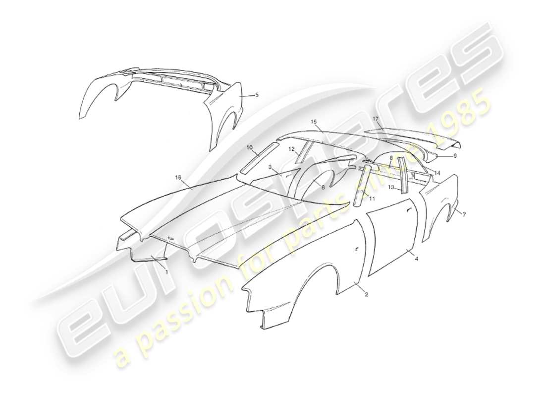 aston martin v8 virage (1999) karosserieteile, limousine - teilediagramm