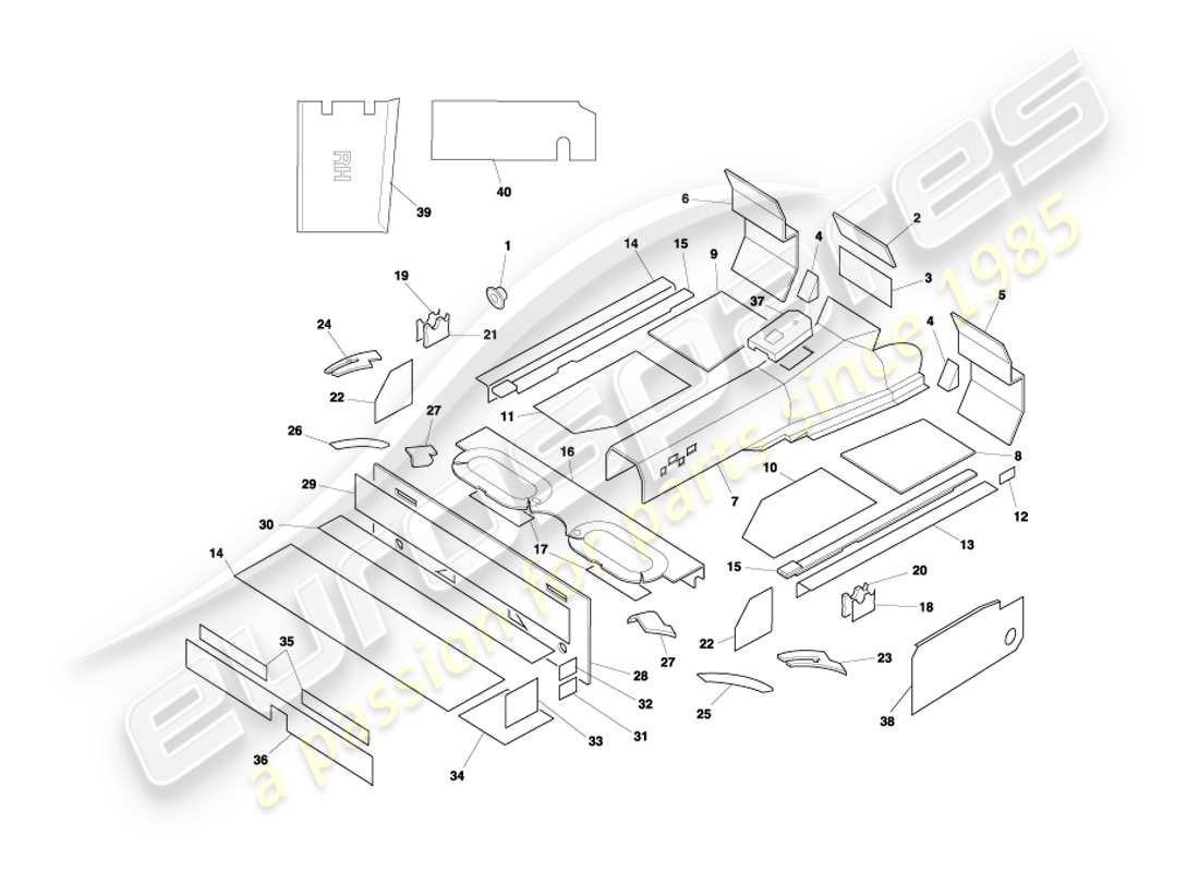 aston martin db7 vantage (2002) teilediagramm für die schalldämmung von volante