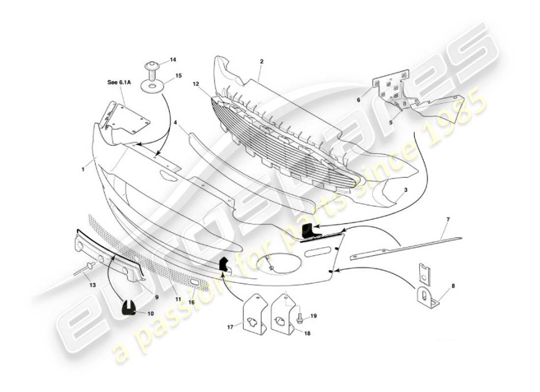 aston martin vanquish (2007) teilediagramm für frontstoßstange und schürze