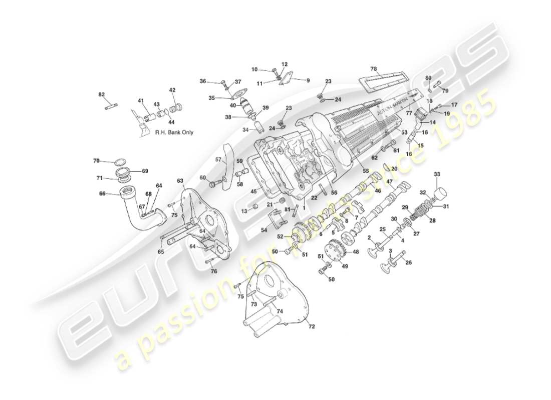 aston martin v8 virage (2000) zylinderkopf, volate ab vin 69225 ersatzteildiagramm