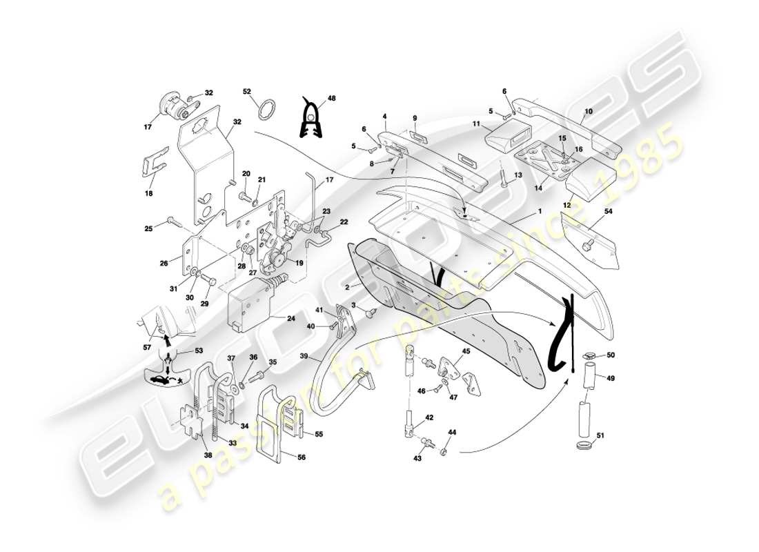 aston martin db7 vantage (1999) teilediagramm des kofferraumdeckels