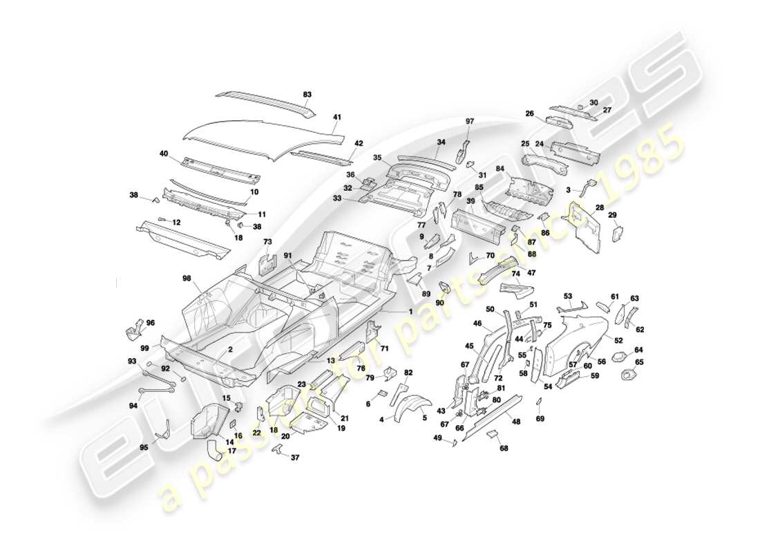 aston martin db7 vantage (1999) karosserieteile, coupé-teilediagramm