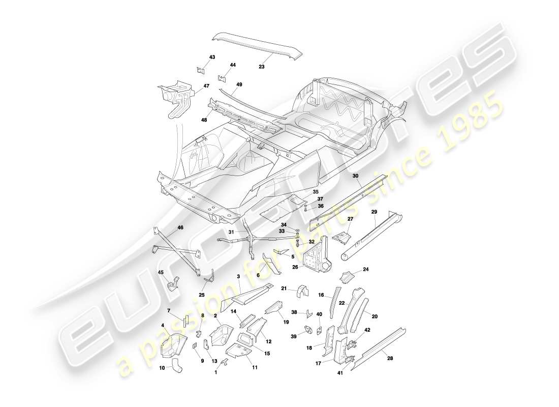 aston martin db7 vantage (1999) frontend-panels, volante-teilediagramm
