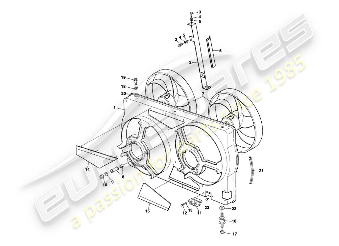 aston martin v8 volante (2000) teilediagramm für kühlerlüfterverkleidung