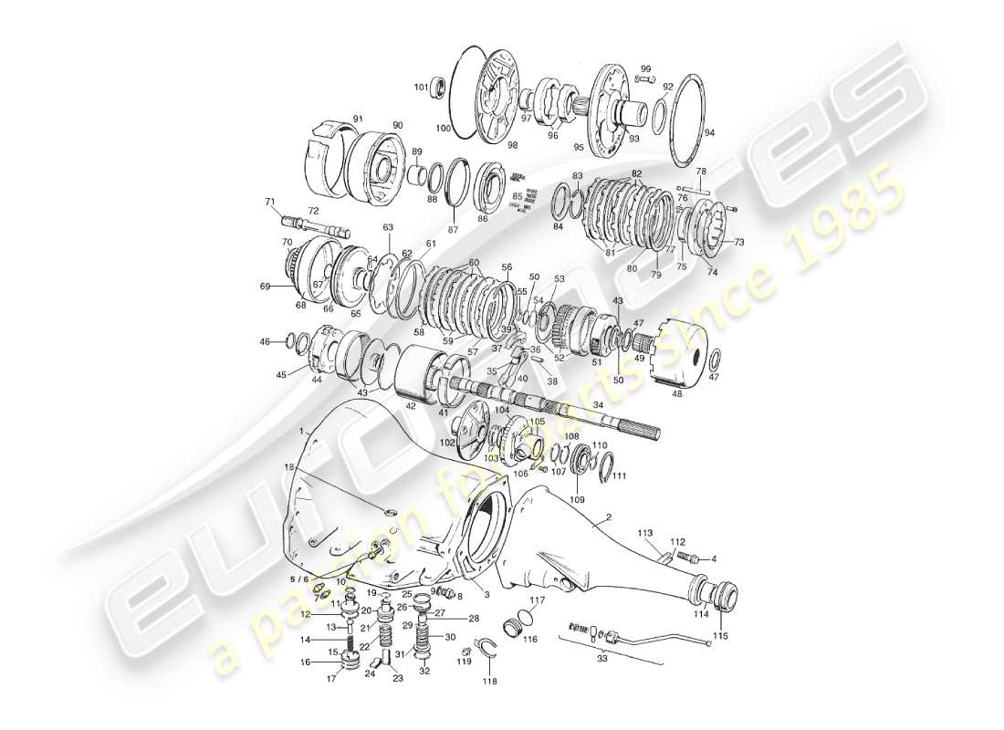 aston martin v8 virage (1999) 3 geschwindigkeit getriebegehäuse & getriebestrang teilediagramm