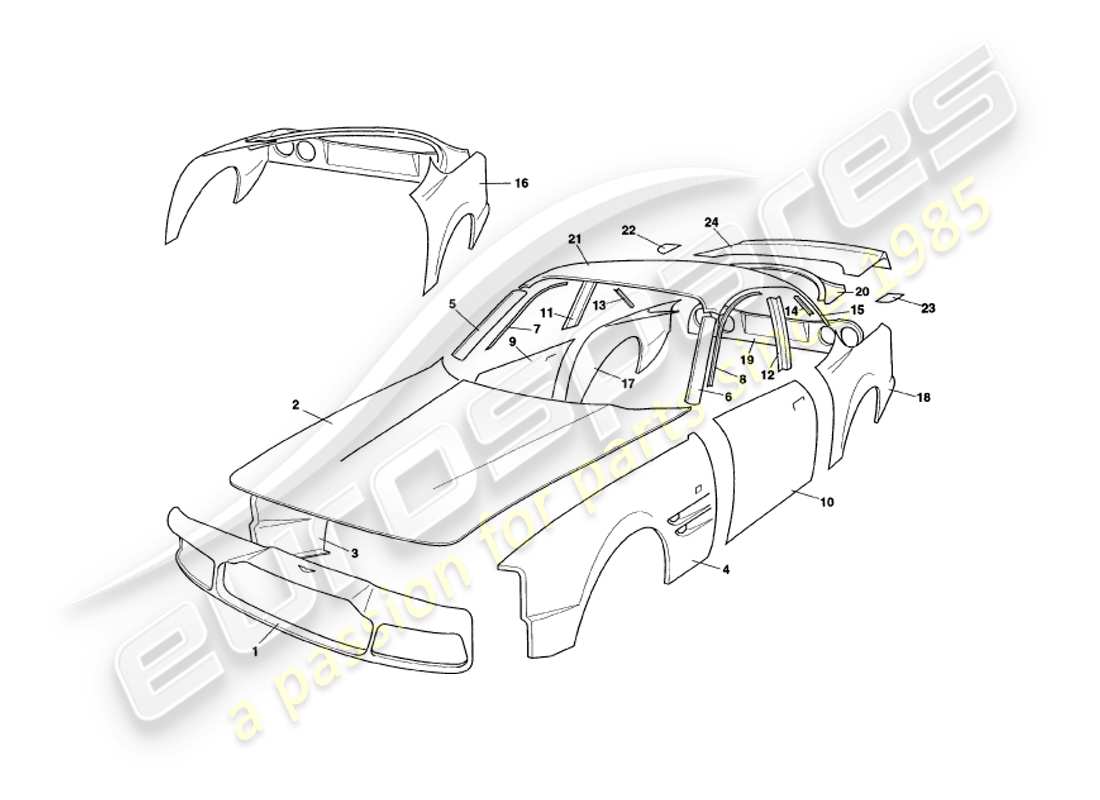 aston martin v8 coupe (1999) teilediagramm für karosserieteile