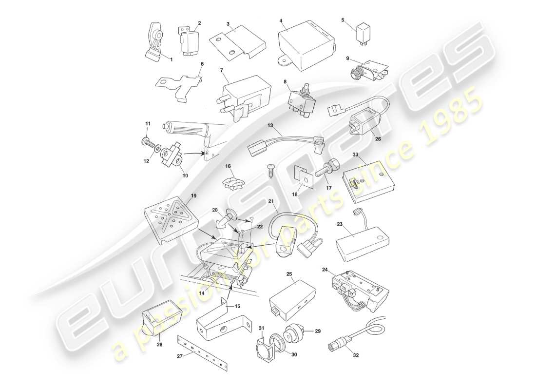 aston martin v8 virage (1999) komponenten und verdrahtungsteildiagramm