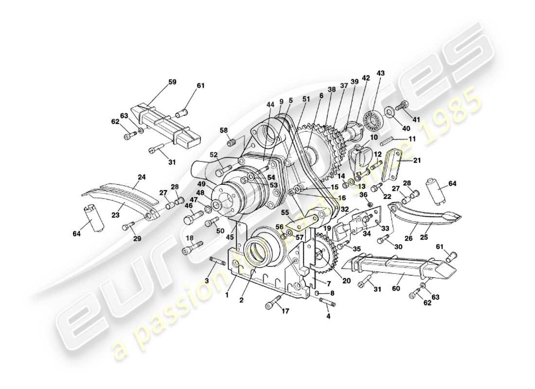 aston martin v8 coupe (2000) teilediagramm für steuergehäuse, wasserpumpe und kettenräder