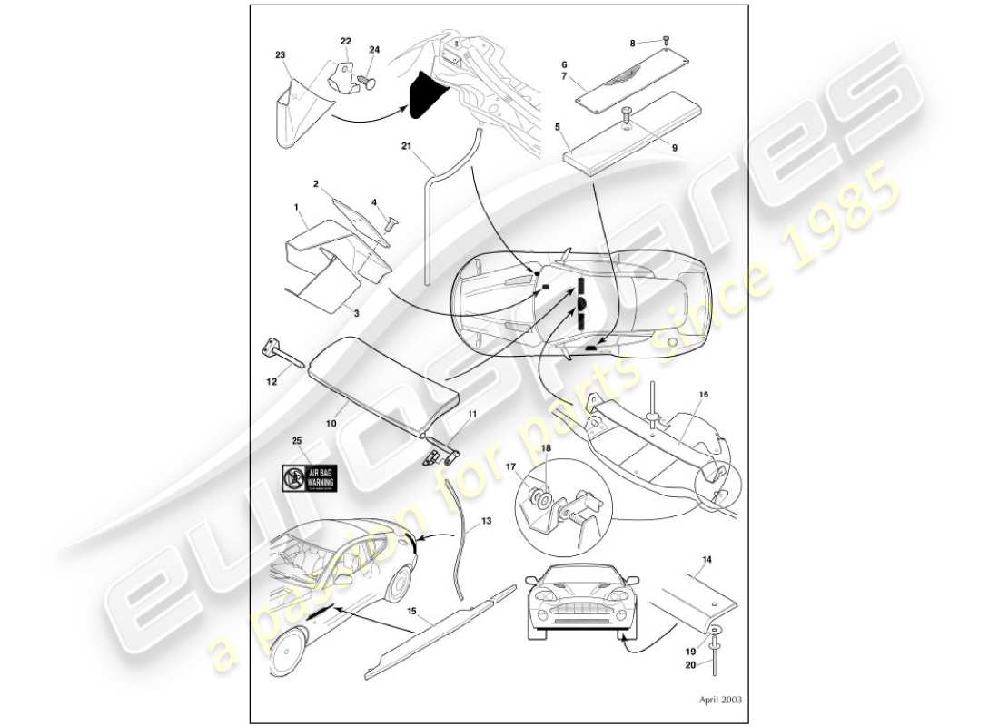 aston martin vanquish (2001) teilediagramm für karosseriebeschläge