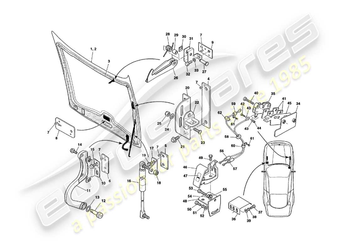 aston martin v8 coupe (1999) bonnet-ersatzteildiagramm