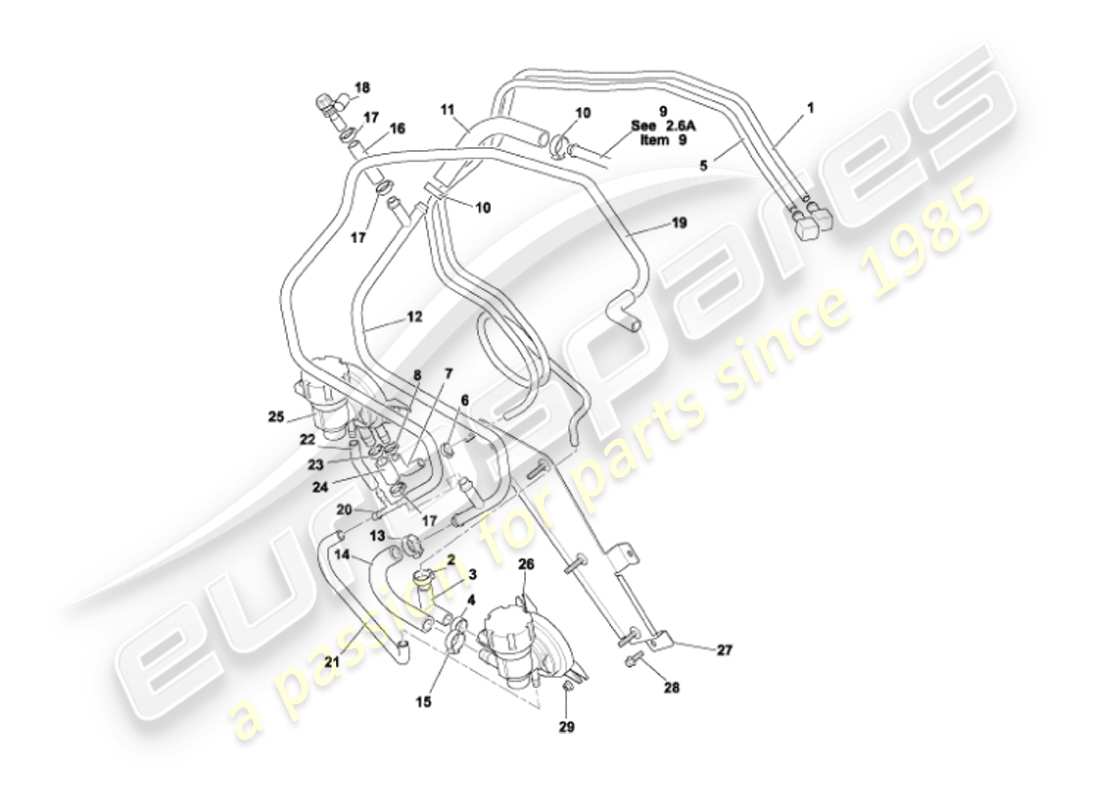 aston martin vanquish (2007) teilediagramm für kraftstoffleitungen
