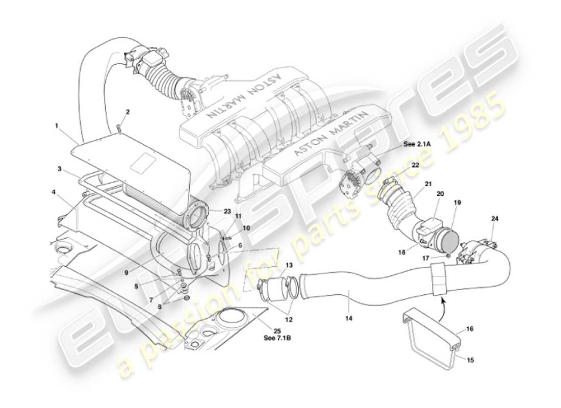 aston martin vanquish (2002) teilediagramm für luftfilter und maf-sensoren