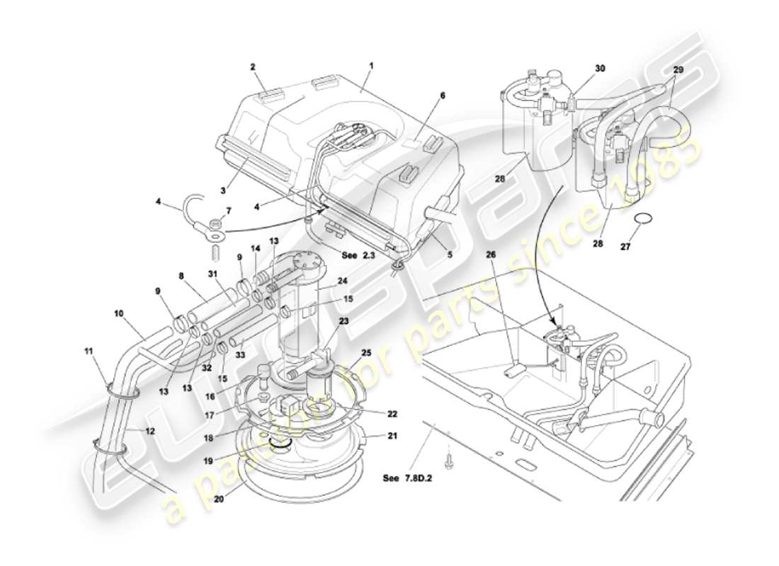 aston martin vanquish (2002) kraftstofftank teilediagramm