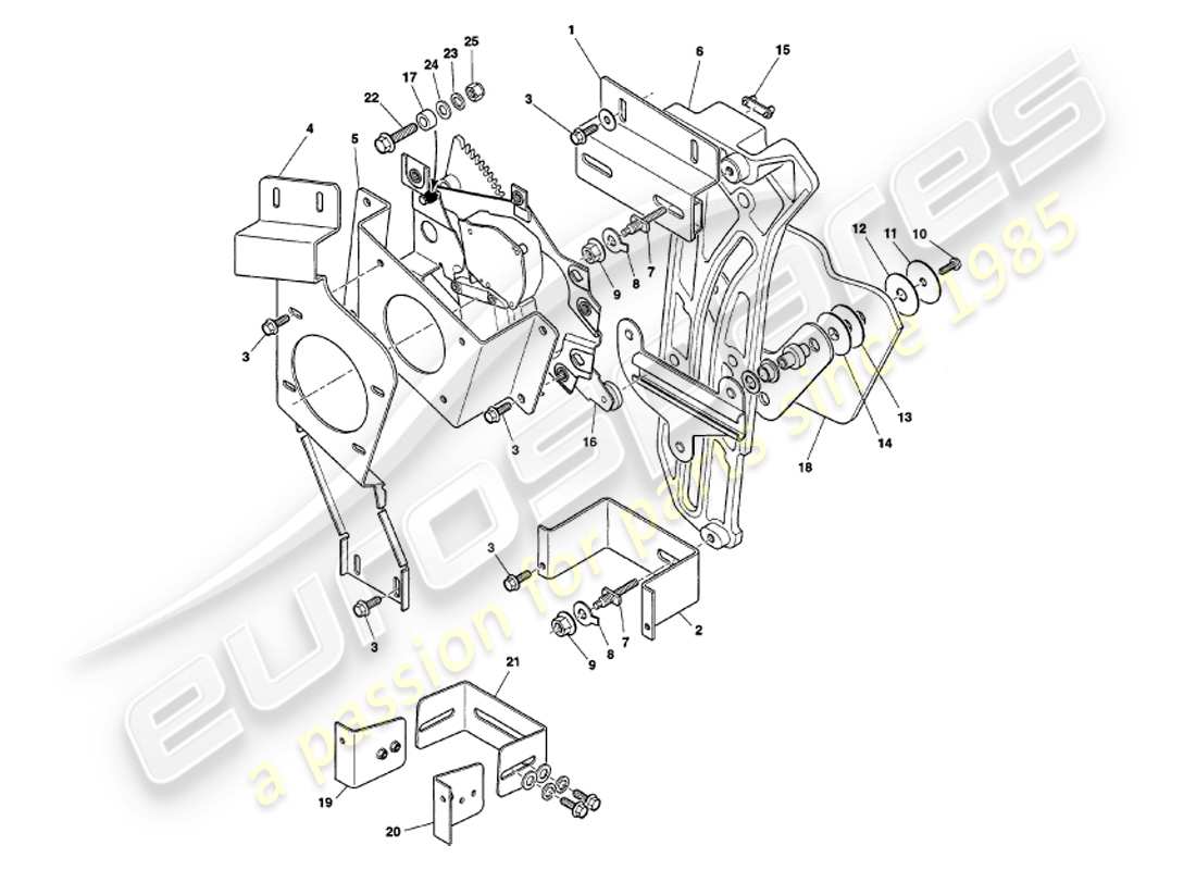aston martin v8 volante (1998) teilediagramm zum herunterklappen des hinteren seitenfensters