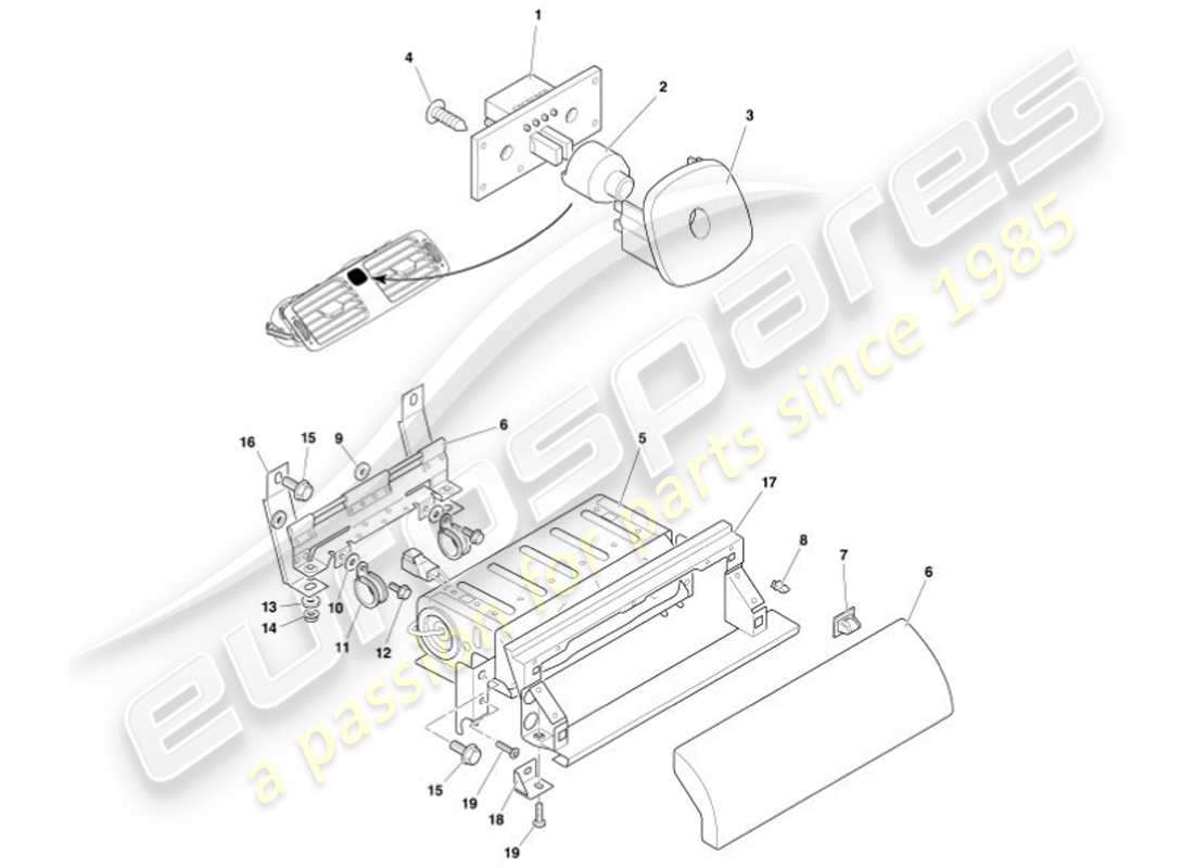 aston martin vanquish (2001) teilediagramm für blende und verkleidung