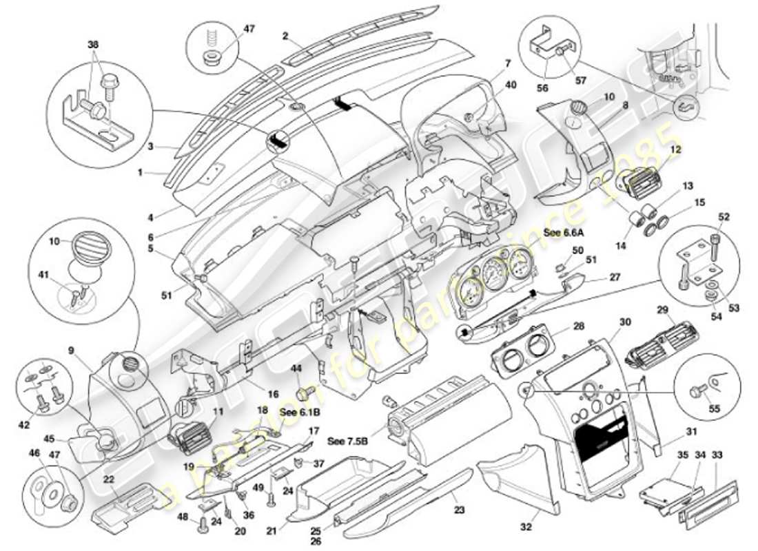 aston martin vanquish (2001) fasci & trim-teilediagramm
