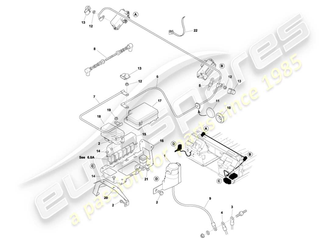 aston martin vanquish (2001) batterie- und kabelteilediagramm