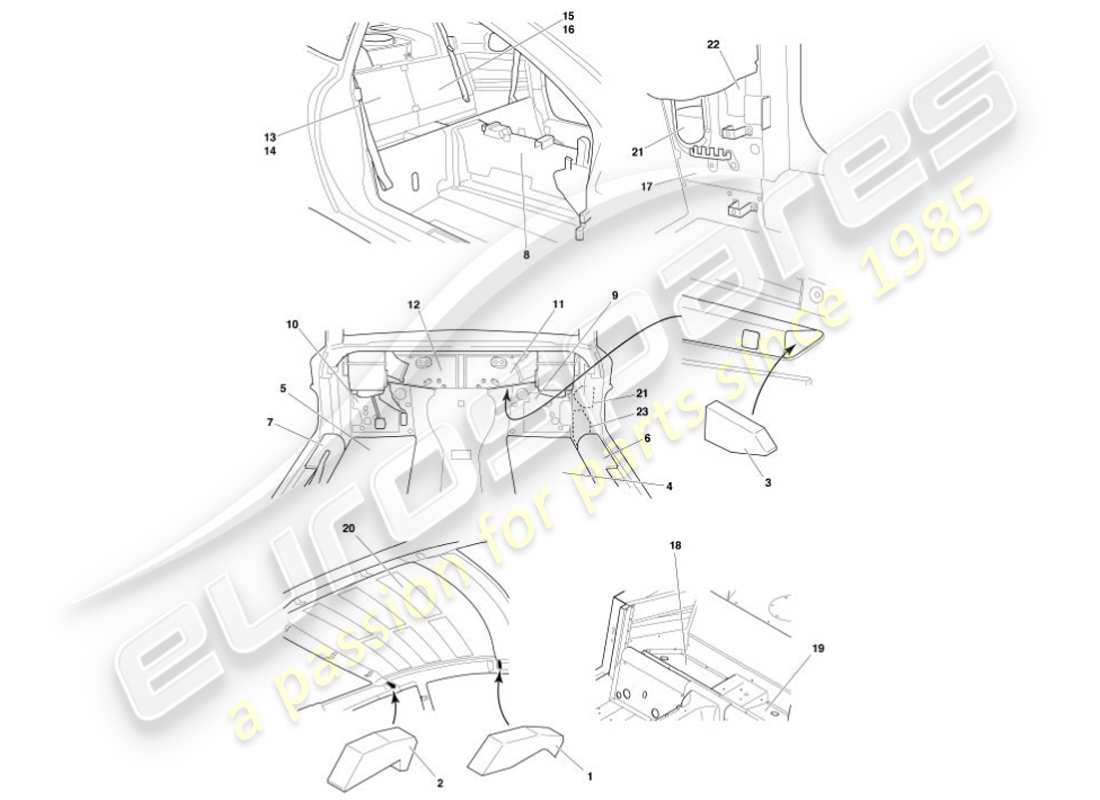 aston martin vanquish (2001) diagramm der schalldämmungsteile