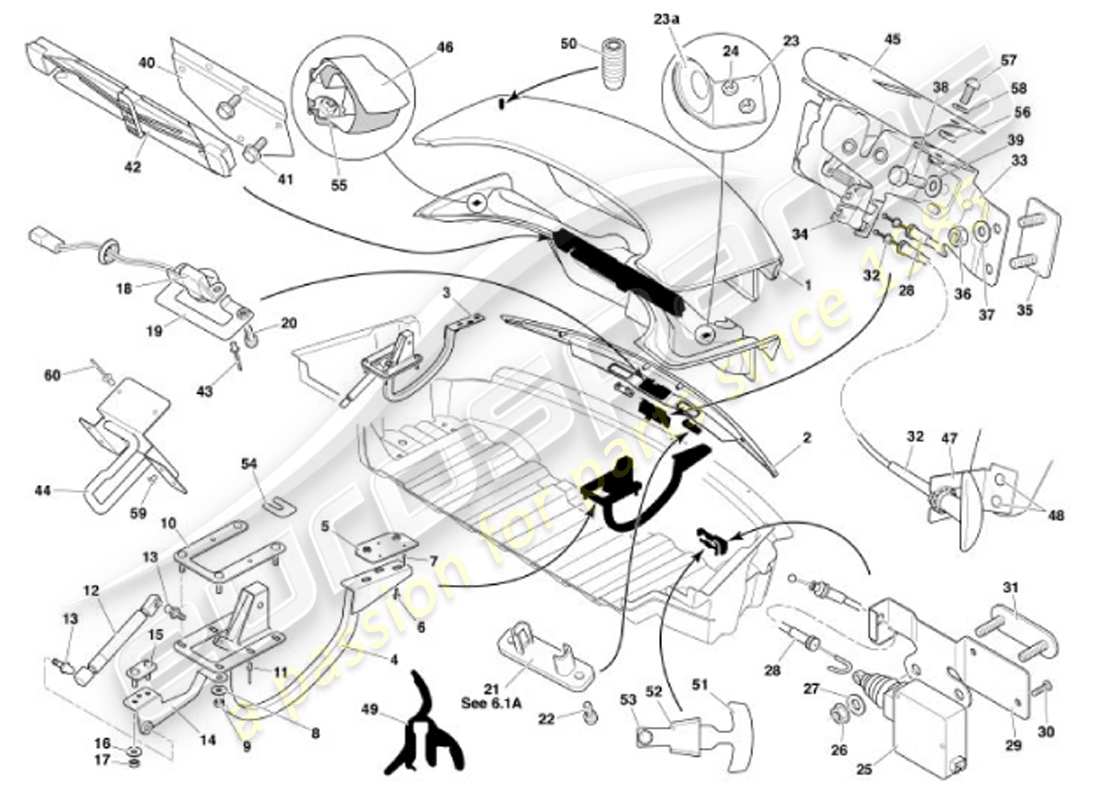 aston martin vanquish (2001) teilediagramm des kofferraumdeckels