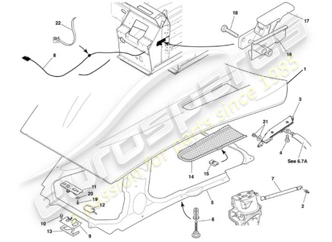 aston martin vanquish (2001) bonnet-ersatzteildiagramm