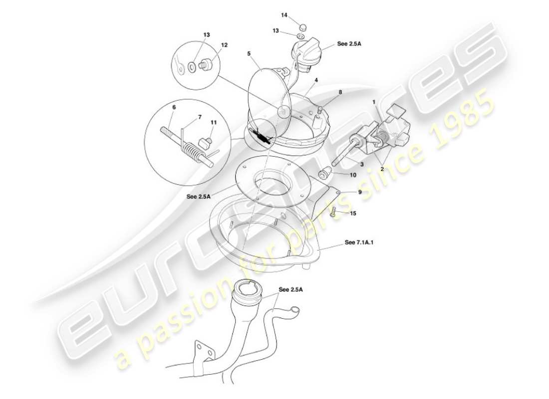 aston martin vanquish (2001) teilediagramm des tankklappenmechanismus