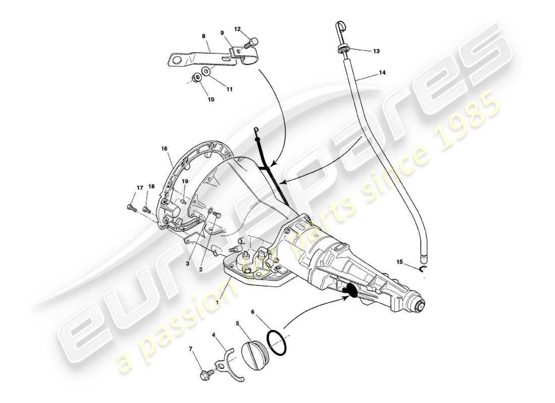 aston martin v8 coupe (1999) teilediagramm für vierganggetriebe