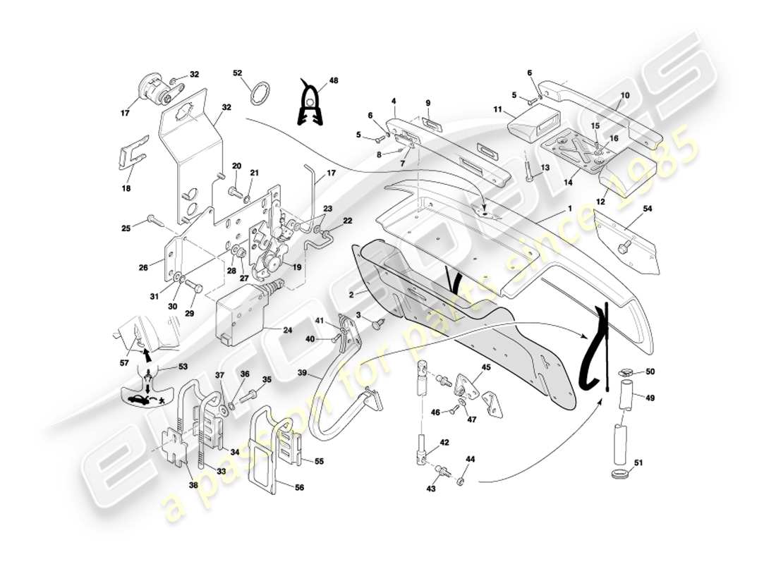 aston martin db7 vantage (2004) teilediagramm des kofferraumdeckels