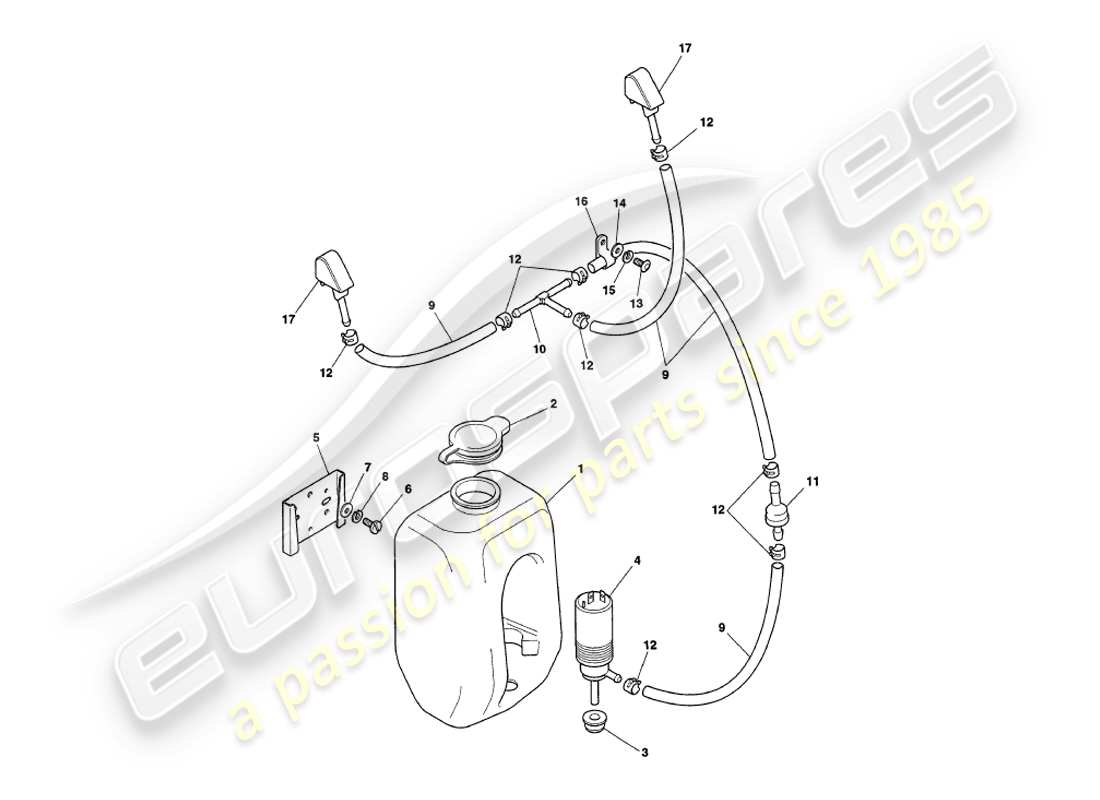 aston martin v8 coupe (1999) teilediagramm für scheibenwaschanlagen