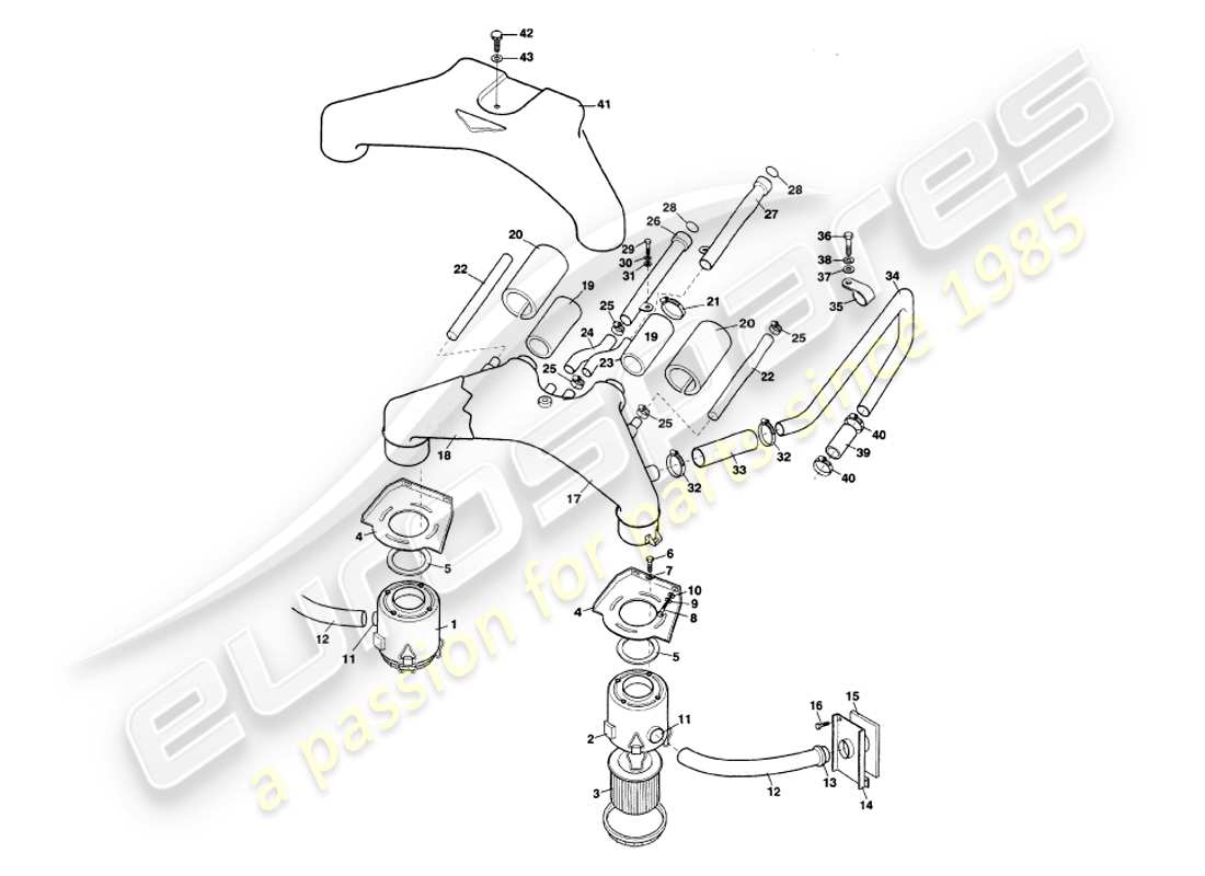 aston martin v8 volante (1997) teilediagramm für luftfilter